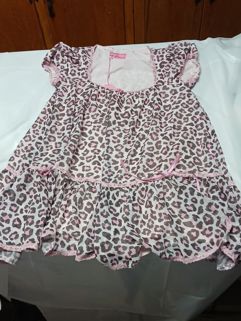 Dolls Kill Sugar Thrillz Catch Me Pink Leopard Chiffon Shift Mini Dress Size XS